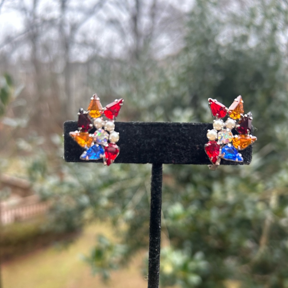 B.DAVID Multi-Color AB Rhinestone Pearl EARRINGS - Picture 8 of 8